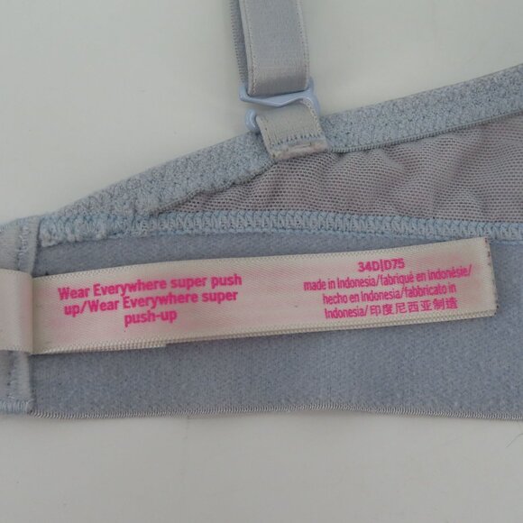 PINK Victorias Secret 34D Bra Wear Everywhere Super Push Up Gray Leopard Mesh - Picture 11 of 15